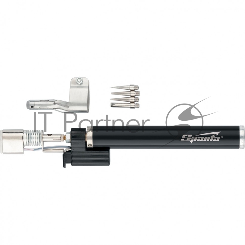 Горелка газовая SPARTA 914325 тип карандаш c пьезоподжигом + 4 насадки для пайки 200мм