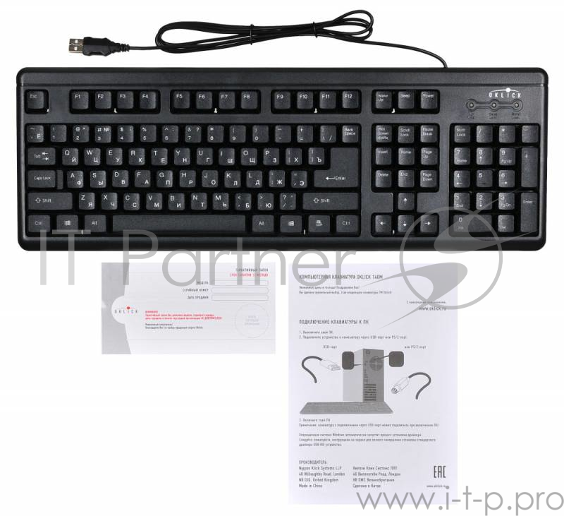 Клавиатура Oklick 140M черный USB