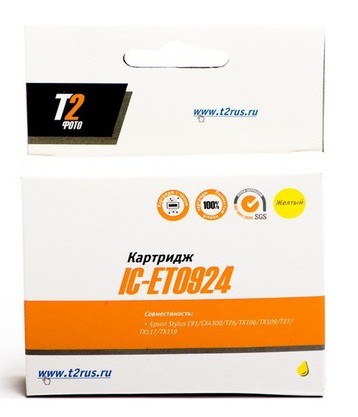 Расходные материалы T2 C13T09244A10/C13T10844A10 (IC-ET0924) Картридж T2 для Stylus C91/CX4300/TX106/TX117, желтый, с чипом
