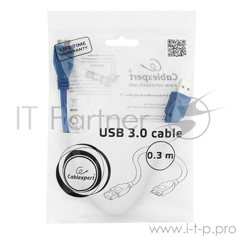 Кабель USB3.0 соединительный USB A-microB Gembird Cablexpert CCP-MUSB3-AMBM-1 (0.3м)