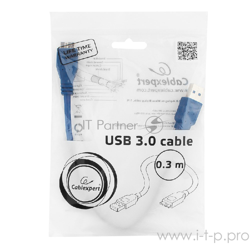 Кабель USB3.0 соединительный USB A-microB Gembird Cablexpert CCP-MUSB3-AMBM-1 (0.3м)