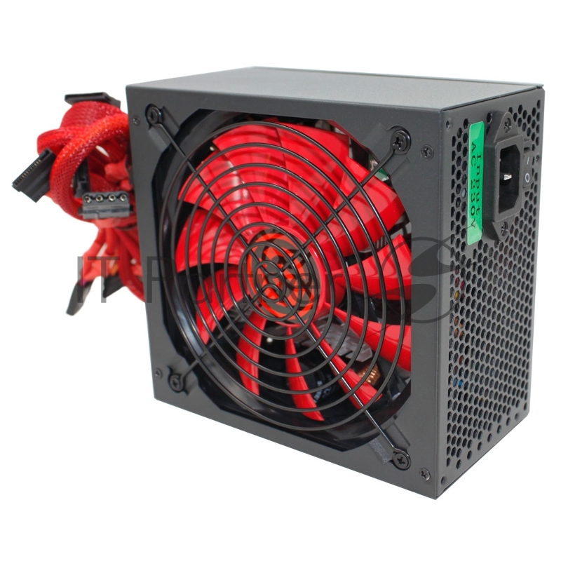 Блок питания Ginzzu PC700 14CM(Red) 80+ black,APFC,24+4p,2 PCI-E(6+2), 7*SATA, 4*IDE,оплетка, кабель питания,цветная коробка
