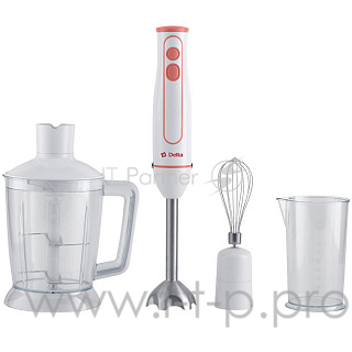 Блендер DELTA DL-7042B белый/терракот: 600 Вт,Турбо, насад д/смешиван, венчик,измельчит.(Россия)(6)