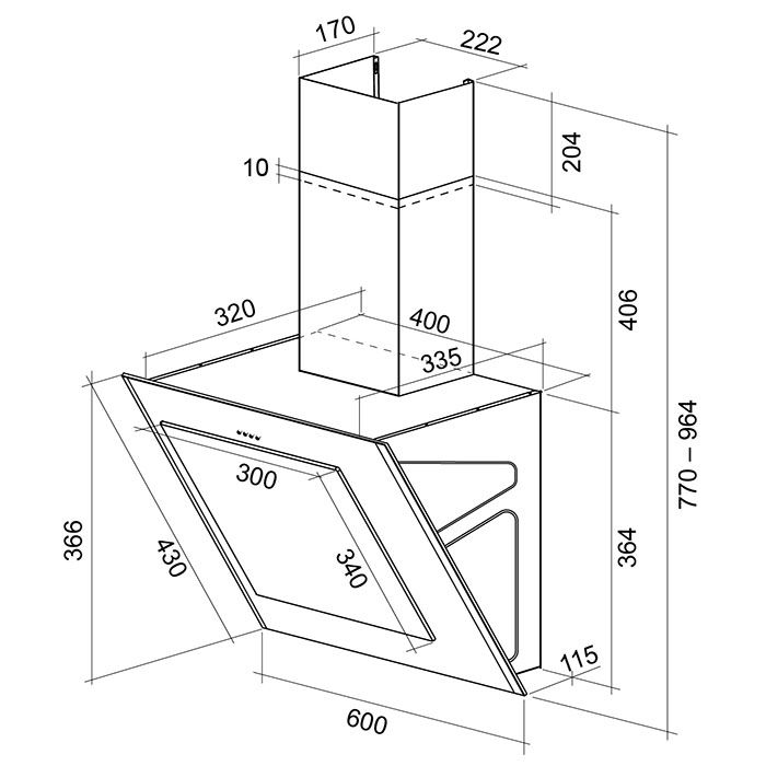 Вытяжка каминная Shindo Ostaria 60 SS/BG sensor черный/серебристый