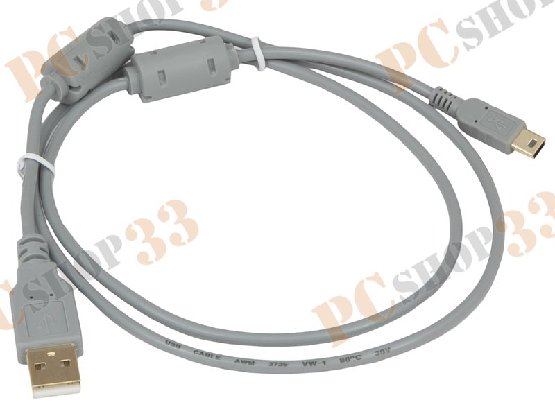 Кабель USB2.0 соединительный USB A-miniB Flextron CU2-AMminiB-0.9-01-P2, 28+26AWG, позолоченные контакты, с ферритовыми кольцами (0.9м)