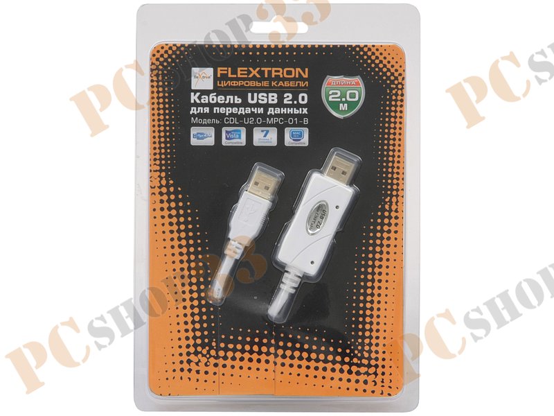 Кабель соединительный ПК-ПК USB2.0 Flextron CDL-U2.0-MPC-01-B, 28+24AWG, позолоченные контакты (2.0м)