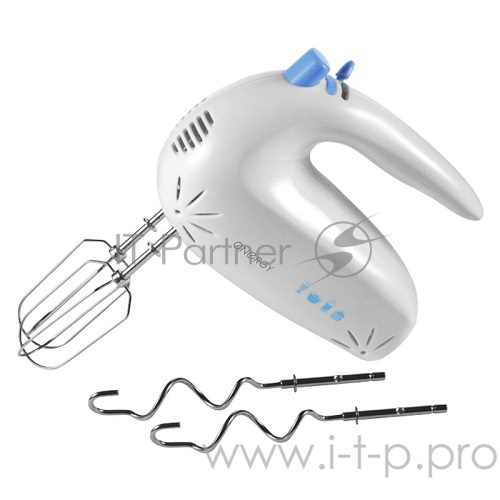Миксер ENERGY EN-247 (Мощность 200Вт. 5 скоростей работы. Стальные хромированные венчики для взбивания и насадки для замешивания теста.)