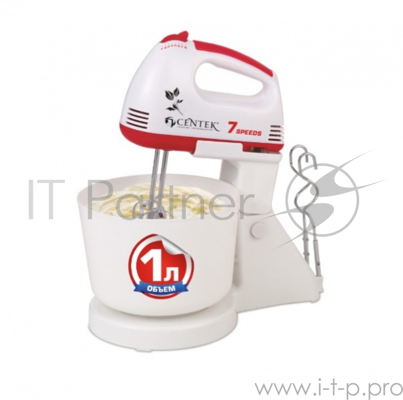 Миксер Centek CT-1113 с чашей бело-красный, 170Вт, 7 скоростей (в уп. 6 шт)