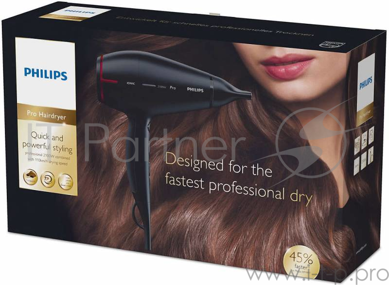 Фен Philips 2100 Вт, 2 узкие насадки, ионизация, холодный обдув