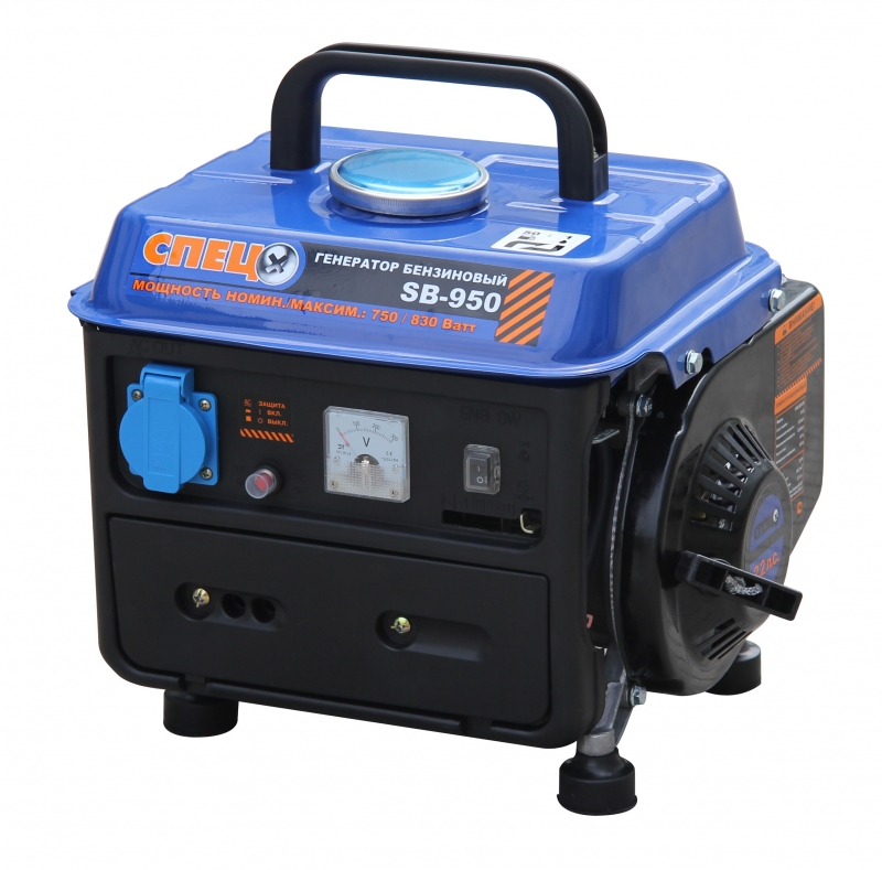 Генератор бензиновый СПЕЦ-SB-950 { 1фаз,ном/макс=0,75/0,80кВт, 2,5л.с., бак 4л }