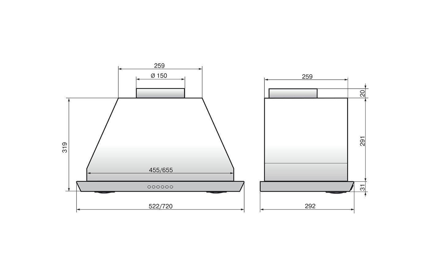 Вытяжка встраиваемая Эликор Врезной блок 52Н-400-К3Д нержавеющая сталь