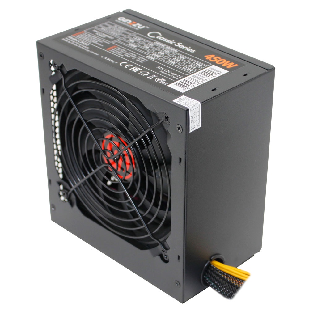 Блок питания Ginzzu CB450 12CM black,24+4p,PCI-E, 3*SATA, 2*IDE,оплетка MB, кабель питания