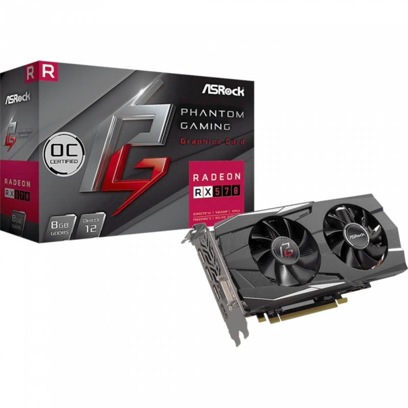 Видеокарты Asrock Phantom Gaming D Radeon RX570 8G OC, PCI-Ex16 3.0, 8GB. GDDR5, 256bit, DVI/HDMI/3xDP (PG D RADEON RX570 8G OC) RTL {10)