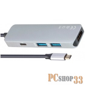 Концентратор (Хаб) USB3.1 Type-CM-->HDMI+2*USB3.0+PD charging docking space, металлический корпус, V