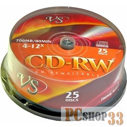 Диски CD-RW 80min 700Mb VS 12х 25 шт CakeBox