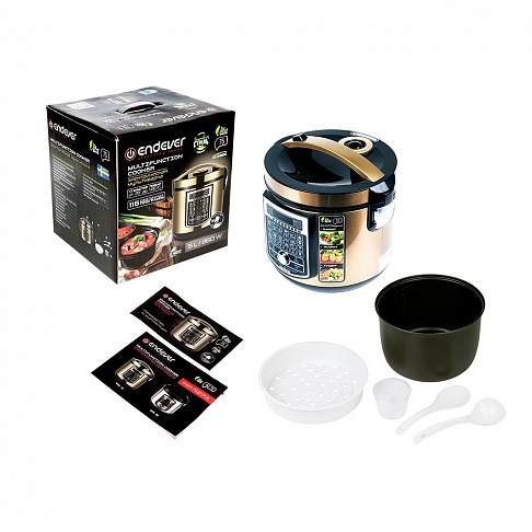 Мультиварка Endever Vita-75, 860 Вт., чаша 5 л., 116 программ + Мастер-повар, таймер 24 ч., черный/золотистый