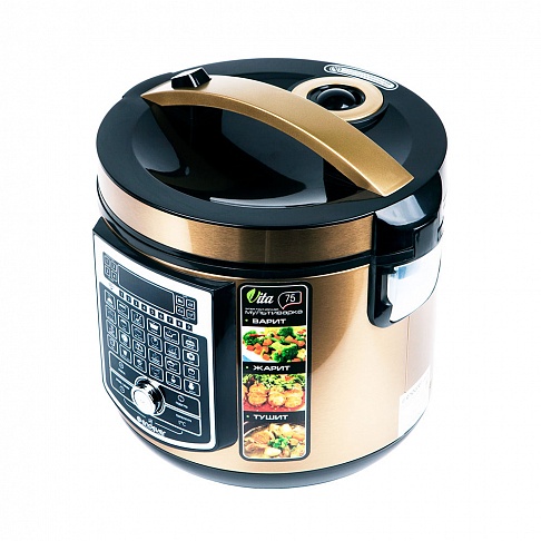 Мультиварка Endever Vita-75, 860 Вт., чаша 5 л., 116 программ + Мастер-повар, таймер 24 ч., черный/золотистый