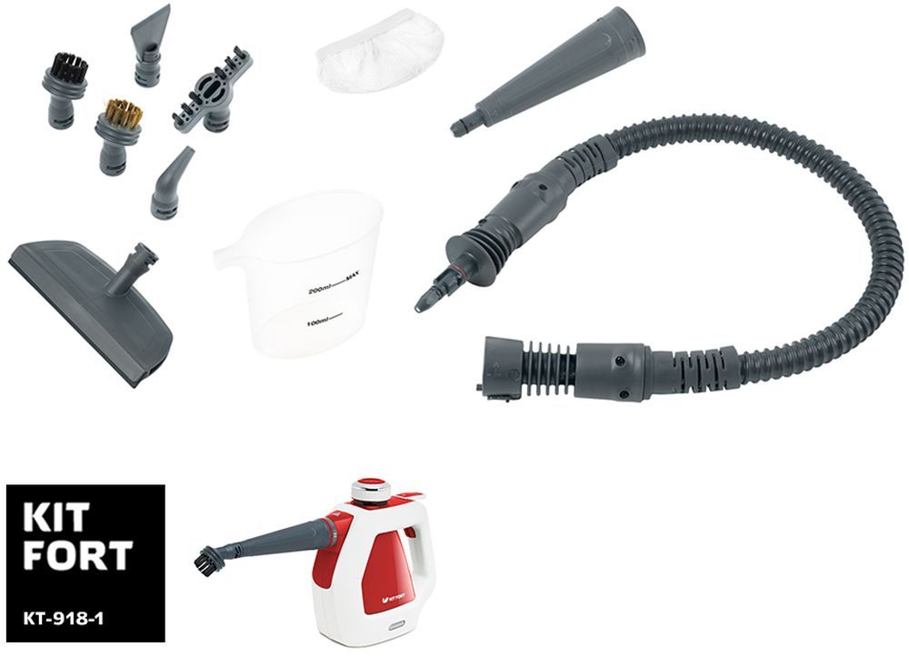 Пароочиститель ручной Kitfort КТ-918-1 1000Вт красный