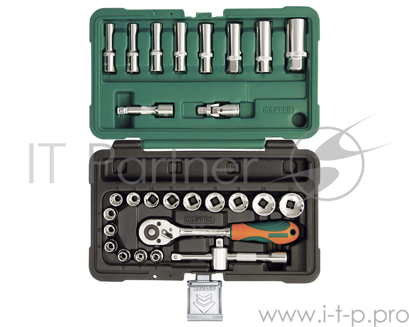 Набор инструментов MASTER 308128-M 28 предметов 3/8'' 6-гранный. 6-24мм в пластиковом кейсе