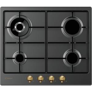 Встраиваемая газовая панель CANDY Газовая варочная поверхность 60 см. Цвет: Антрацит. Ручки: Tradis. Газ-контроль. Автоматический электроподжиг. 4 конфорки: двойная корона 4 кВт (Wok), быстрая 2,5 кВт, полубыстрая 1,75 кВт и вспомогательная 1 кВт