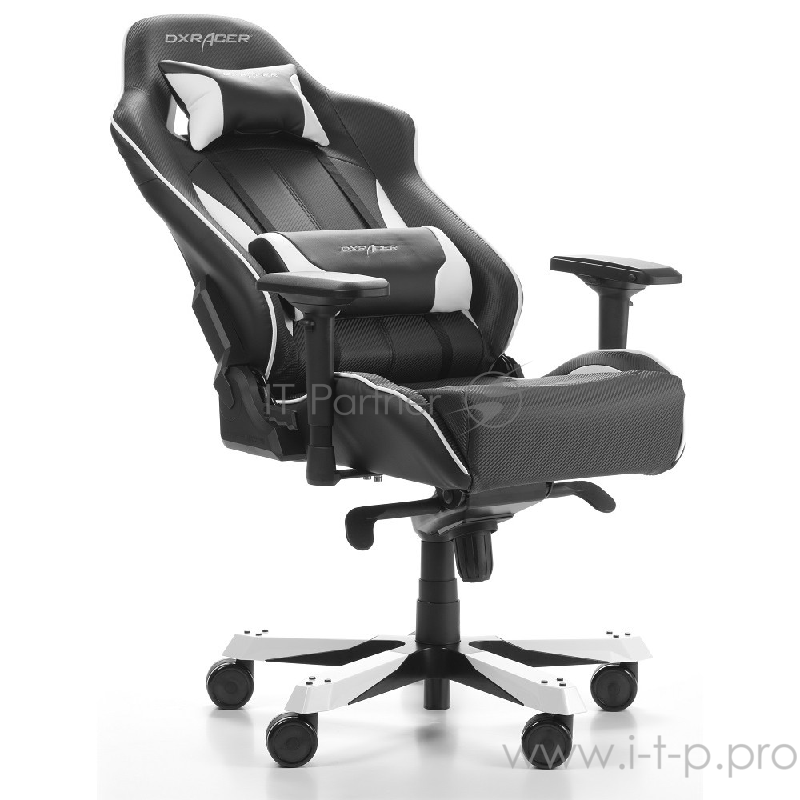 Игровое кресло DXRacer King чёрно-белое (OH/KS57/NW, экокожа, регулируемый угол наклона)
