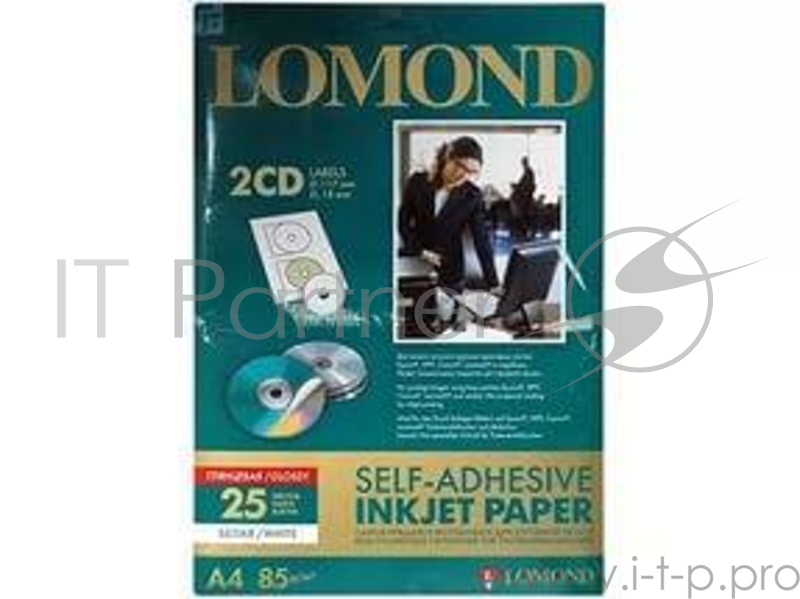 Самоклеящаяся фотобумага LOMOND, глянцевая, A4, 2 шт. для CD/DVD (D117 / D18мм ), 85 г/м2, 25 листов.