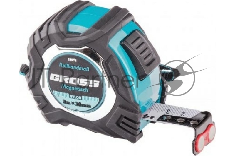 Рулетка Magnetisch, 5 м х 25 мм обрезиненный корпус,автоматическая фиксация GROSS 32572