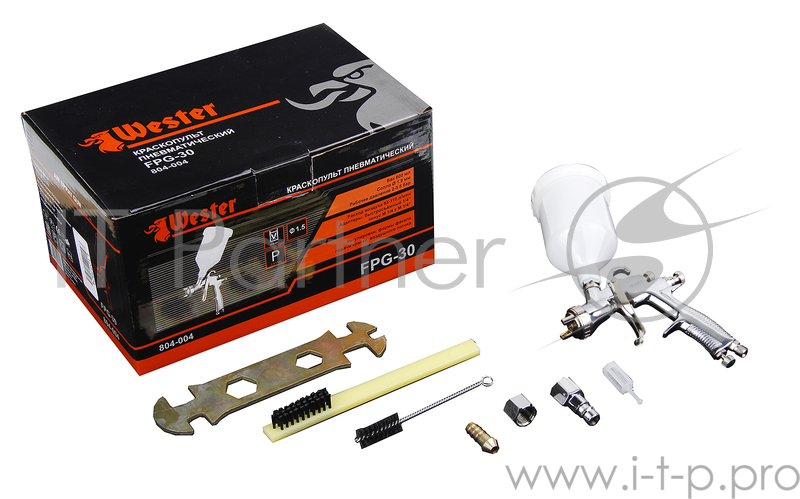Краскопульт WESTER FPG-30 LVLP, 0.6л верхн.бак(нейлон), 1.5мм, 2-3.5бар, 85-110л/мин