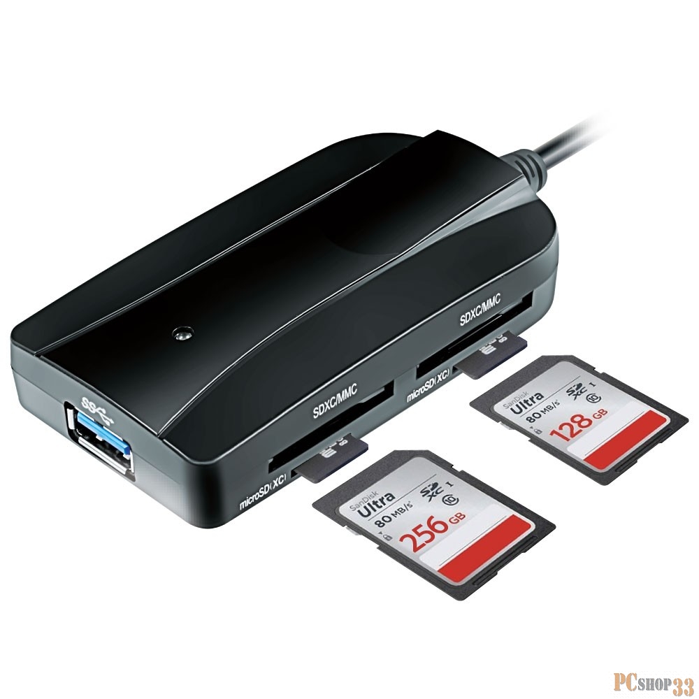 Устройство считывания USB 3.0 Card reader SDXC/SD/SDHC/MMC/MS/microSD/M2 + 3xUSB 3.0 HUB GR-317UB Black