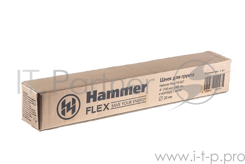 Шнек для грунта Hammer Flex 210-027 4'' (100мм)X 800мм HG, к мотобуру с валом 20мм