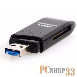 Устройство считывания USB 3.0 Card Reader/W Mini SDXC/SD3.0/SDHC/microSD/T-Flash (CR-018B), поддержка OTG, microUSB, черный