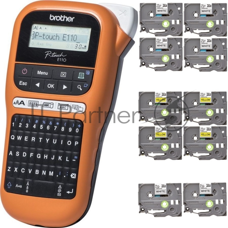 Принтер для наклеек Brother PT-E110VP + набор лент (TZE231 х 4, TZE631 х 4, TZE221 х 2)
