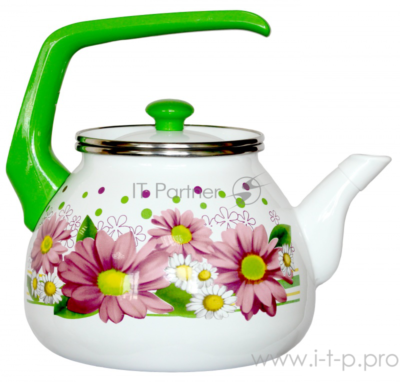 Чайник для плиты Interos Розовые герберы 3,0л эмалированный с кр.
