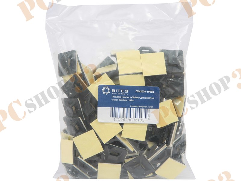 Фурнитура площадка (самокл.) для крепления стяжек 20x20мм 5bites CTM2020-100BK, черный (100шт./уп.)