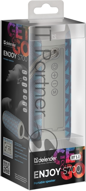 Колонки DEFENDER ENJOY S700 1.0 bluetooth синий,10Вт, BT/FM/TF/USB/AUX