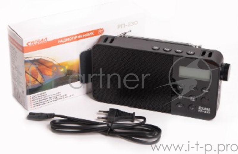 Радиоприемник Сигнал РП-230, бат. 3*R20 (не в компл.), 220V, USB, microSD, дисплей, часы,будильник