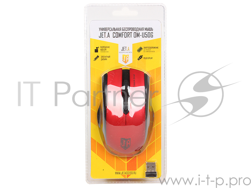 Мышь Jet.A Comfort OM-U50G Red USB {Беспроводная мышь, 800/1200/1600dpi, 3 кнопки}