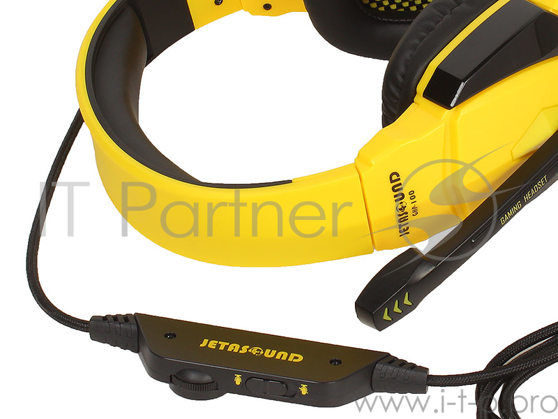 Игровая стереогарнитура Jet.A GHP-100 чёрно-жёлтая (звуковая схема 2.0, ПУ на шнуре, mini jack 3.5мм 4pin + адаптер 2x mini jack 3.5мм 3pin, кабель 2.