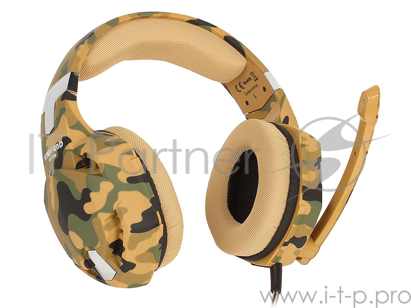 Игровая стереогарнитура Jet.A GHP-200 камуфляж (звуковая схема 2.0, ПУ на шнуре, mini jack 3.5мм 4pin + адаптер 2x mini jack 3.5мм 3pin, кабель 2.2м)