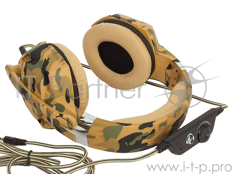 Игровая стереогарнитура Jet.A GHP-200 камуфляж (звуковая схема 2.0, ПУ на шнуре, mini jack 3.5мм 4pin + адаптер 2x mini jack 3.5мм 3pin, кабель 2.2м)