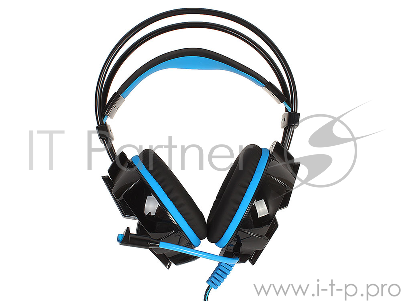 Игровая стереогарнитура с LED-подсветкой Jet.A GHP-400 чёрно-синяя (звуковая схема 2.0, ПУ на шнуре, 2x mini jack 3.5мм 3pin+USB + адаптер mini jack 3