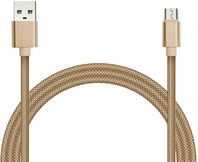 Кабель для зарядки и передачи данных Jet.A JA-DC22 2м золотой (в оплётке,USB2.0/micro USB,QC3.0, 2A)