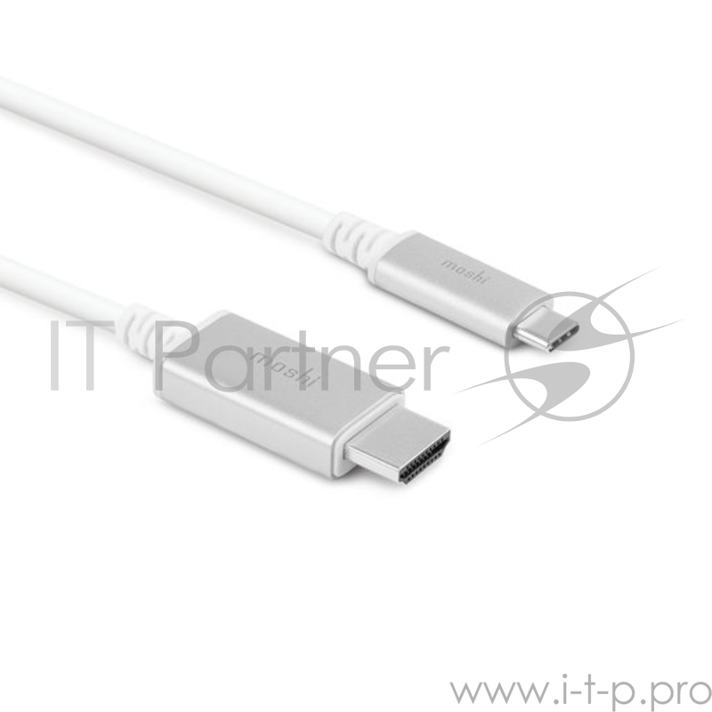 Кабель Moshi USB-C на HDMI. Поддерживает разрешения видео 1080p HD и 4K UHD с частотой до 60 кадров в секунду. Длина 2 м. Цвет белый.