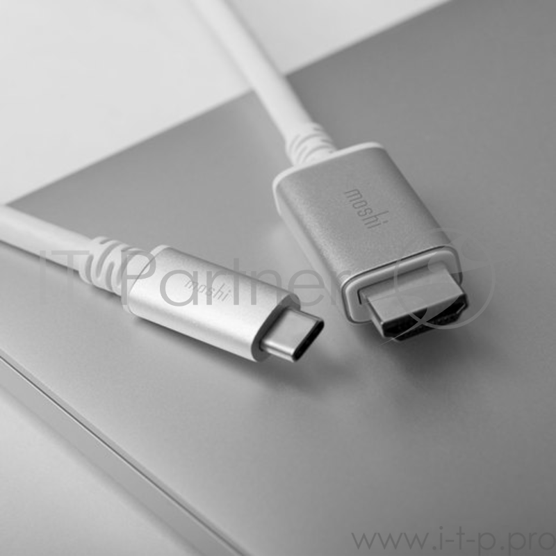 Кабель Moshi USB-C на HDMI. Поддерживает разрешения видео 1080p HD и 4K UHD с частотой до 60 кадров в секунду. Длина 2 м. Цвет белый.