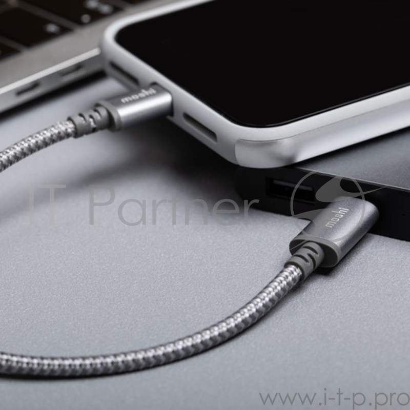 Кабель Moshi Integra USB-C to Lightning. Длина 25 см. Цвет серый.