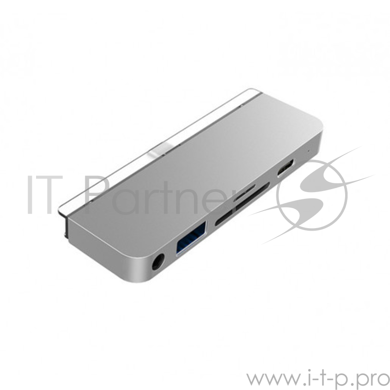 USB-хаб HyperDrive 6-in-1 USB-C Hub для iPad Pro. Порты: USB-C, HDMI, USB-A, SD, Micro SD, 3.5mm AUX. Цвет серебряный.