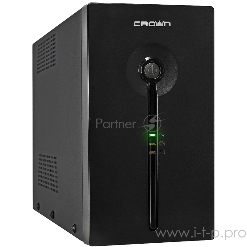 ИБП CROWN SMART 800VA/510W, металл, 1x12V/9AH, розетки 2*IEC + 2*EURO, трансформатор AVR 145-280V, COM порт USB, съёмный кабель 1.2м, фильтр телефонной и ethernet линии RJ11/45, защита батареи, от перегрузки, от КЗ, ПО