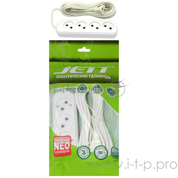 Удлинитель ДЖЕТТ РС-4 без з/м, 4р*5м ( провод ПВС 2х0,75 ) (30шт) 155-405