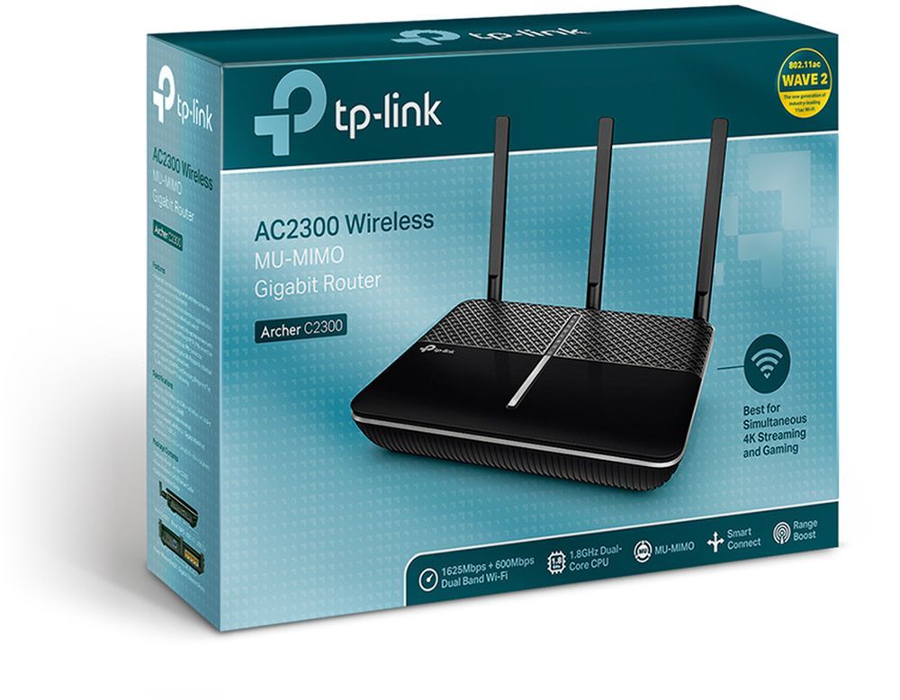 Сетевое оборудование TP-Link Archer C2300 Маршрутизатор, скорость в двух диапазонах до 2,25 Гбит/с: до 1625 Мбит/с на 5 ГГц и до 600 Мбит/с на 2,4 ГГц, MU-MIMO,