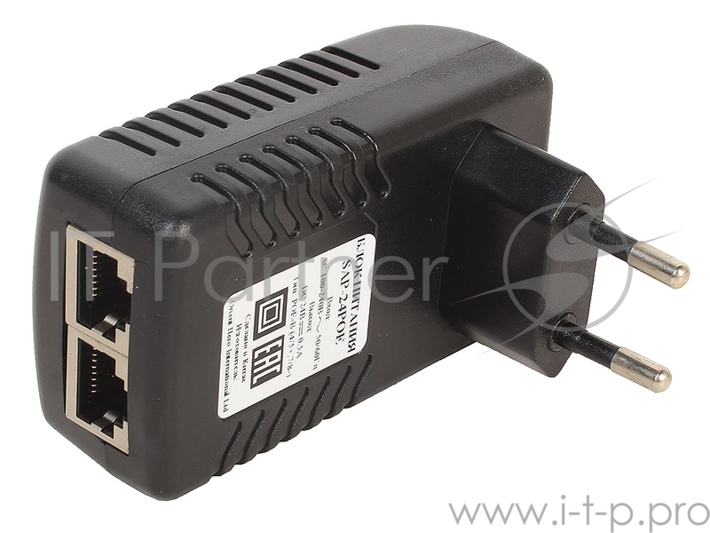 Блок питания для видеокамер ORIENT SAP-24POE AC 100-240V/ DC 24V, 0.5A, вход: RJ45 LAN 10/100, выход: RJ45 PoE тип B (4/5+,7/8-), совместим с оборудов